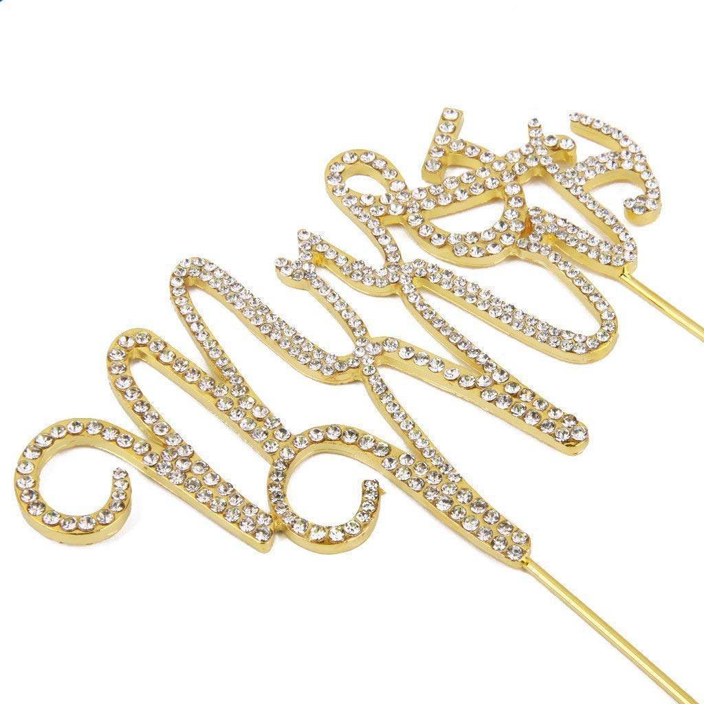 Rhinestone Gold Mr & Mrs Wedding Cake Topper