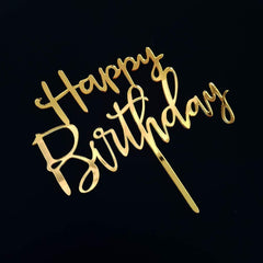 Mirror Gold Happy Birthday Acrylic Wooden Cake Topper Birthday Party Cake Decor