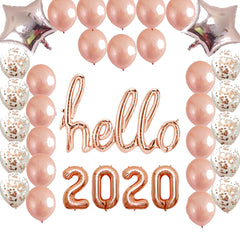 Hello 2020 Rose Gold Foil Balloon Set Happy New Year Celebration Party Decor