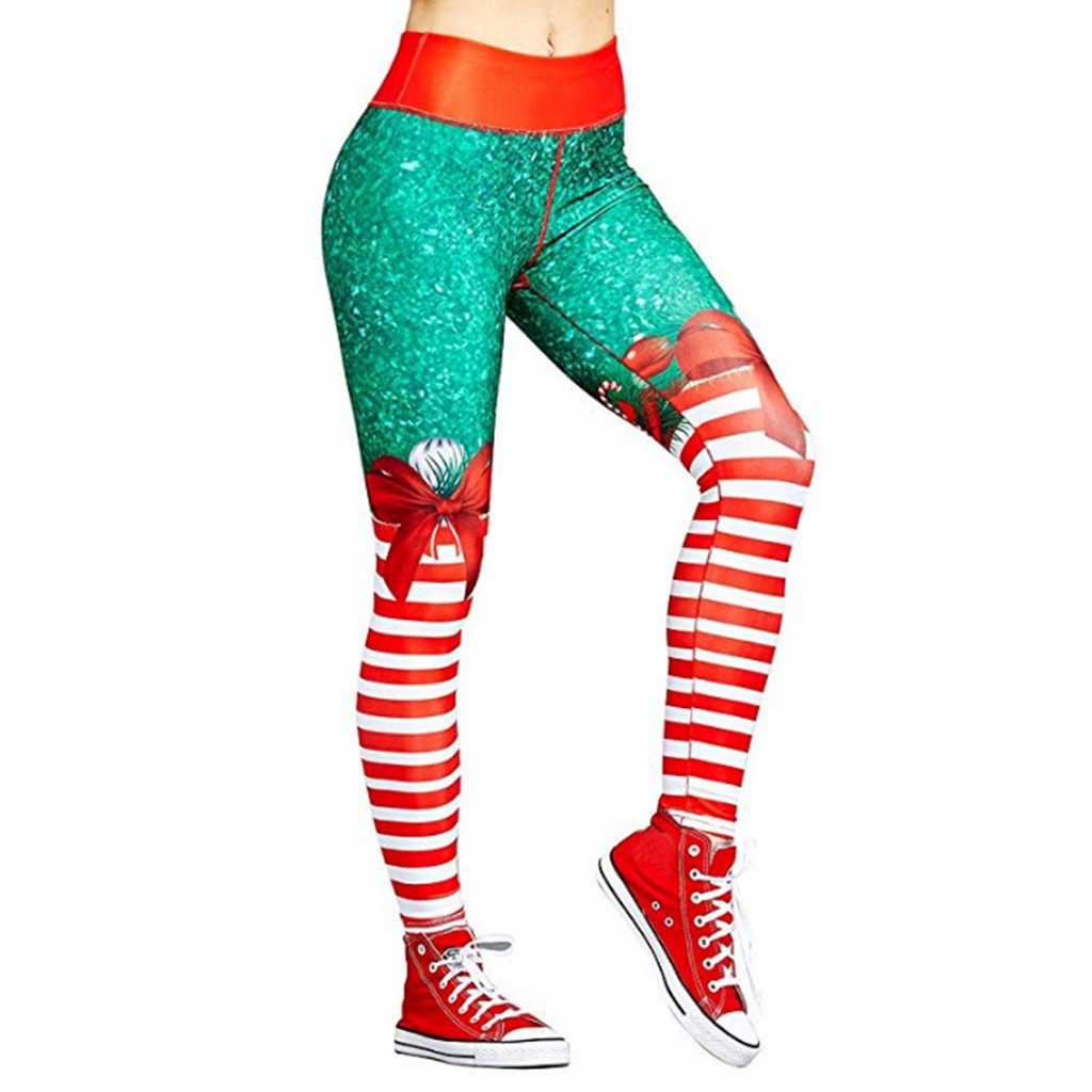 Bows Christmas Leggings XMAS Tights Womens Elastic Snowflake Pants Stocking