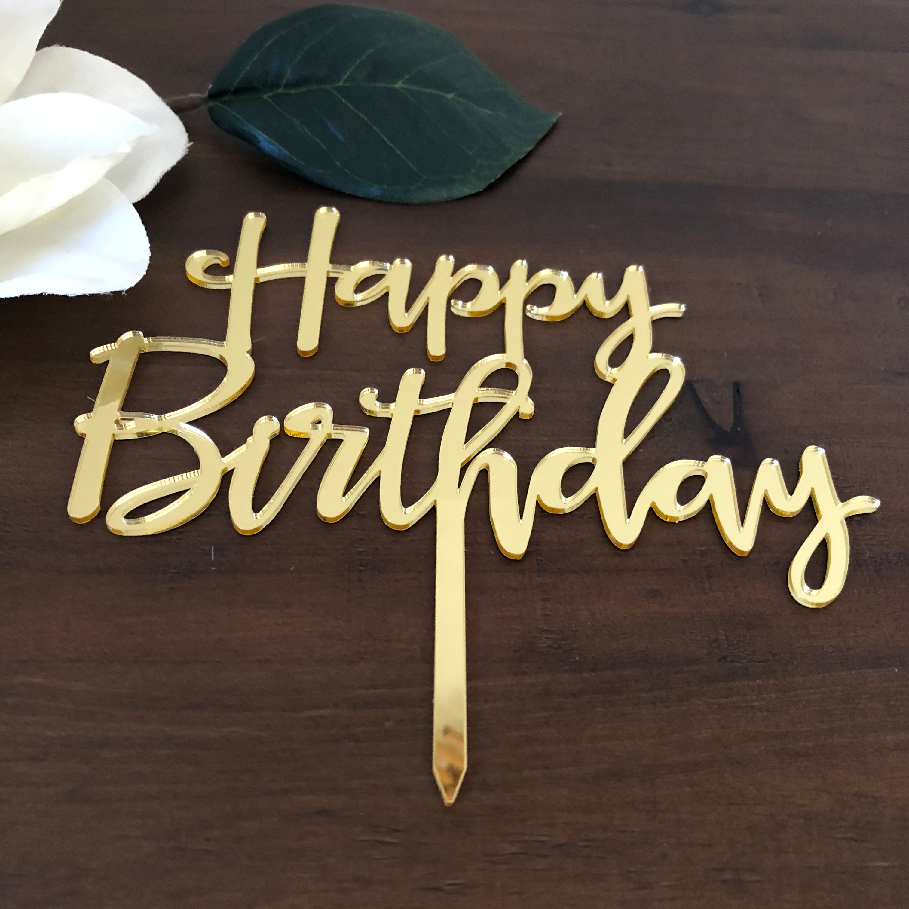 Mirror Gold Happy Birthday Acrylic Wooden Cake Topper Birthday Party Cake Decor