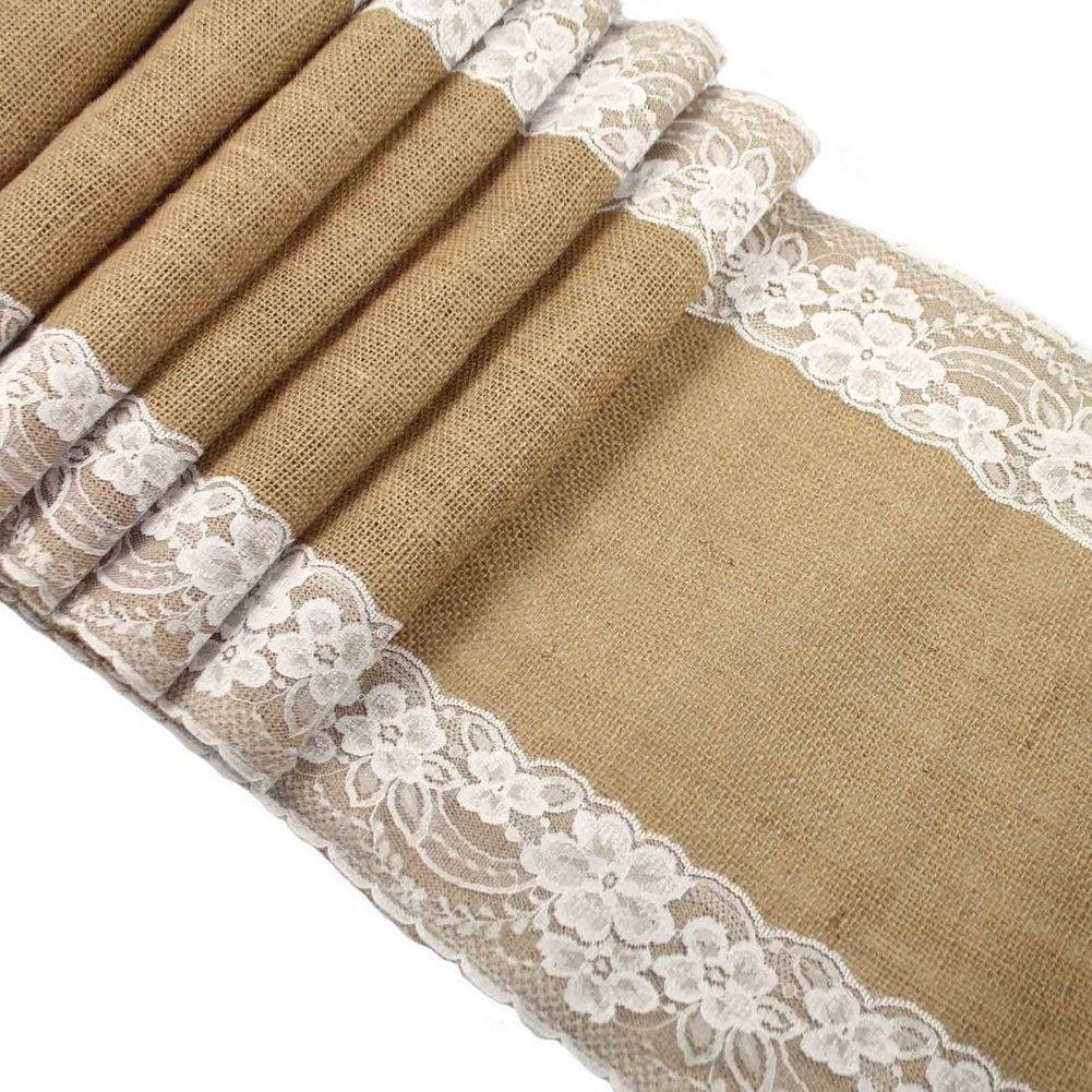 2.75m x 30cm Side Lace Natural Hessian Burlap Seamed Edges Table Runner