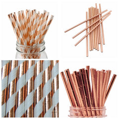 25x ROSE GOLD FOIL Metallic Paper Straws