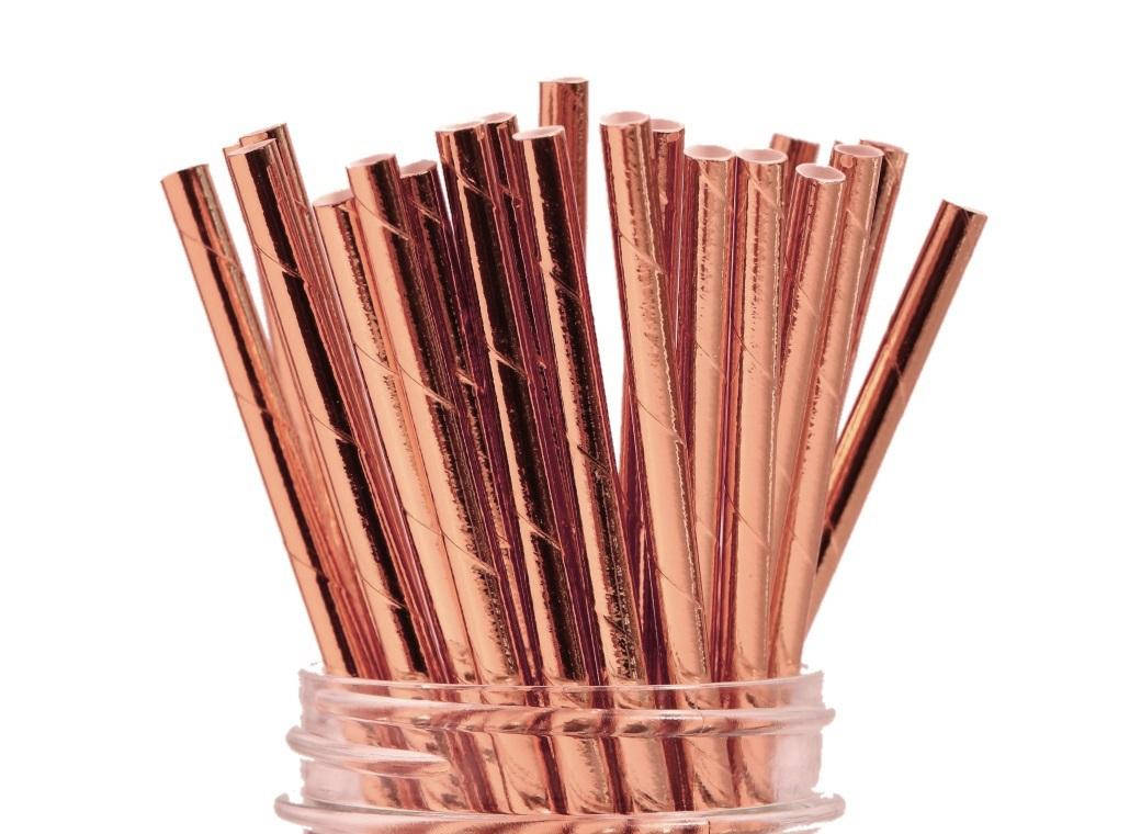 25x ROSE GOLD FOIL Metallic Paper Straws