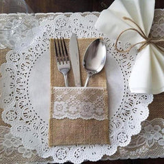100 x Hessian Lace Wedding Cutlery Holder
