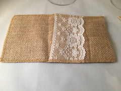 100 x Hessian Lace Wedding Cutlery Holder