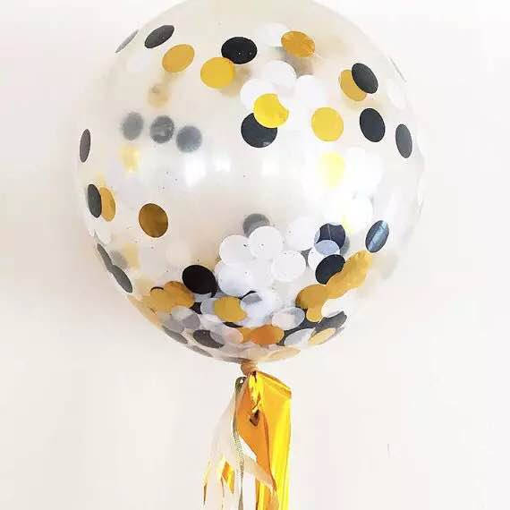 5x Black Gold Confetti Balloons