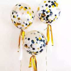 5x Black Gold Confetti Balloon Birthday Party Celebration Event Decoration Latex Helium Balloon