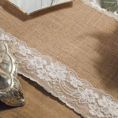 2.75m x 30cm Side Lace Natural Hessian Burlap Seamed Edges Table Runner