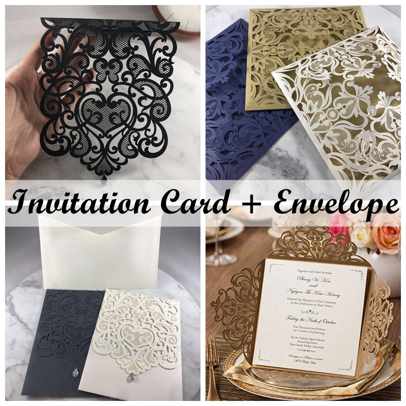 Diamond Luxury Laser Cut Wedding Invitations Cards + Envelopes