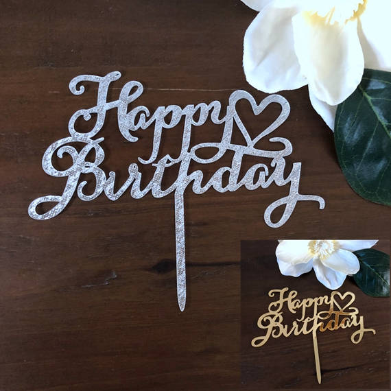 Love Heart Happy Birthday Acrylic Cake Topper