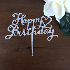 Love Heart Happy Birthday Acrylic Cake Topper