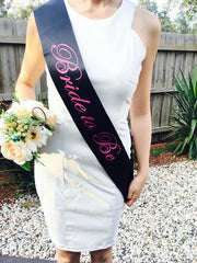 Pink on Black Hens Sash - Hen Sash - Bride To Be Sash Bride Sash- Bridal Shower - Engagement- Hen Party- Bachelorette - Bride- Bridesmaid -