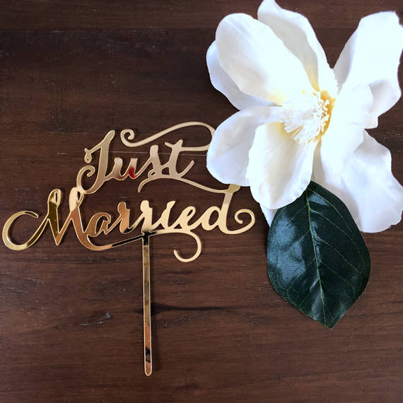 Just Married Mirror Gold Acrylic Cake Topper