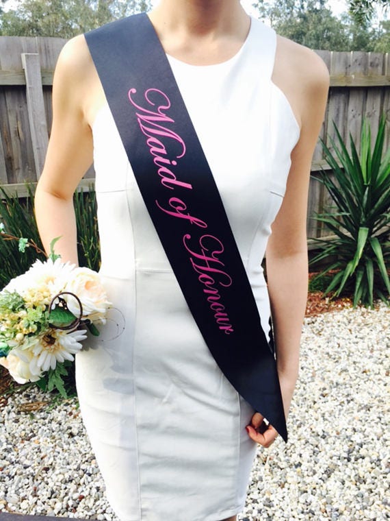 Pink on Black Hens Sash - Hen Sash - Bride To Be Sash Bride Sash- Bridal Shower - Engagement- Hen Party- Bachelorette - Bride- Bridesmaid -