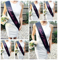 Pink on Black Hens Sash - Hen Sash - Bride To Be Sash Bride Sash- Bridal Shower - Engagement- Hen Party- Bachelorette - Bride- Bridesmaid -