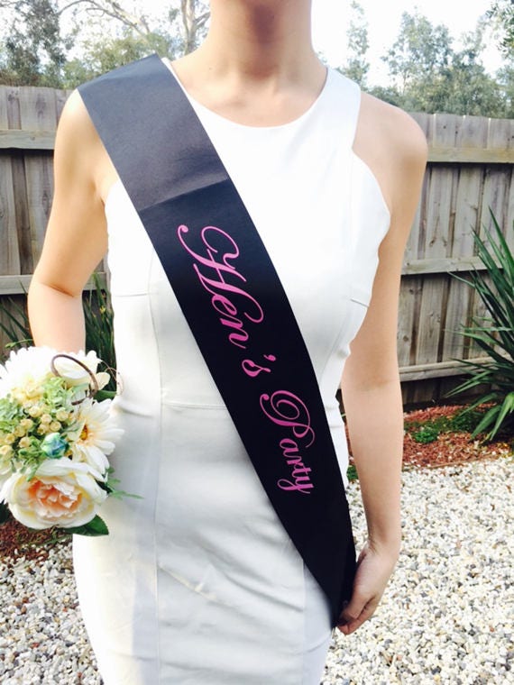 Pink on Black Hens Sash - Hen Sash - Bride To Be Sash Bride Sash- Bridal Shower - Engagement- Hen Party- Bachelorette - Bride- Bridesmaid -