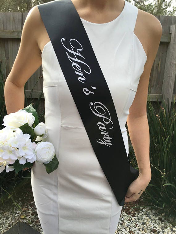 BLACK WHITE Hens Sash - Hen Sash - Bride To Be Sash - Bridal Shower - Engagement- Hen Party- Bachelorette - Bride- Bridesmaid - Team Bride