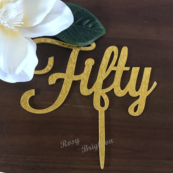 Fifty Birthday Acrylic Cake Topper Gold & Silver Happy 50th Birthday Cake Toppers Cake Decorations Fiftieth Cake Decor //Fabulous 50