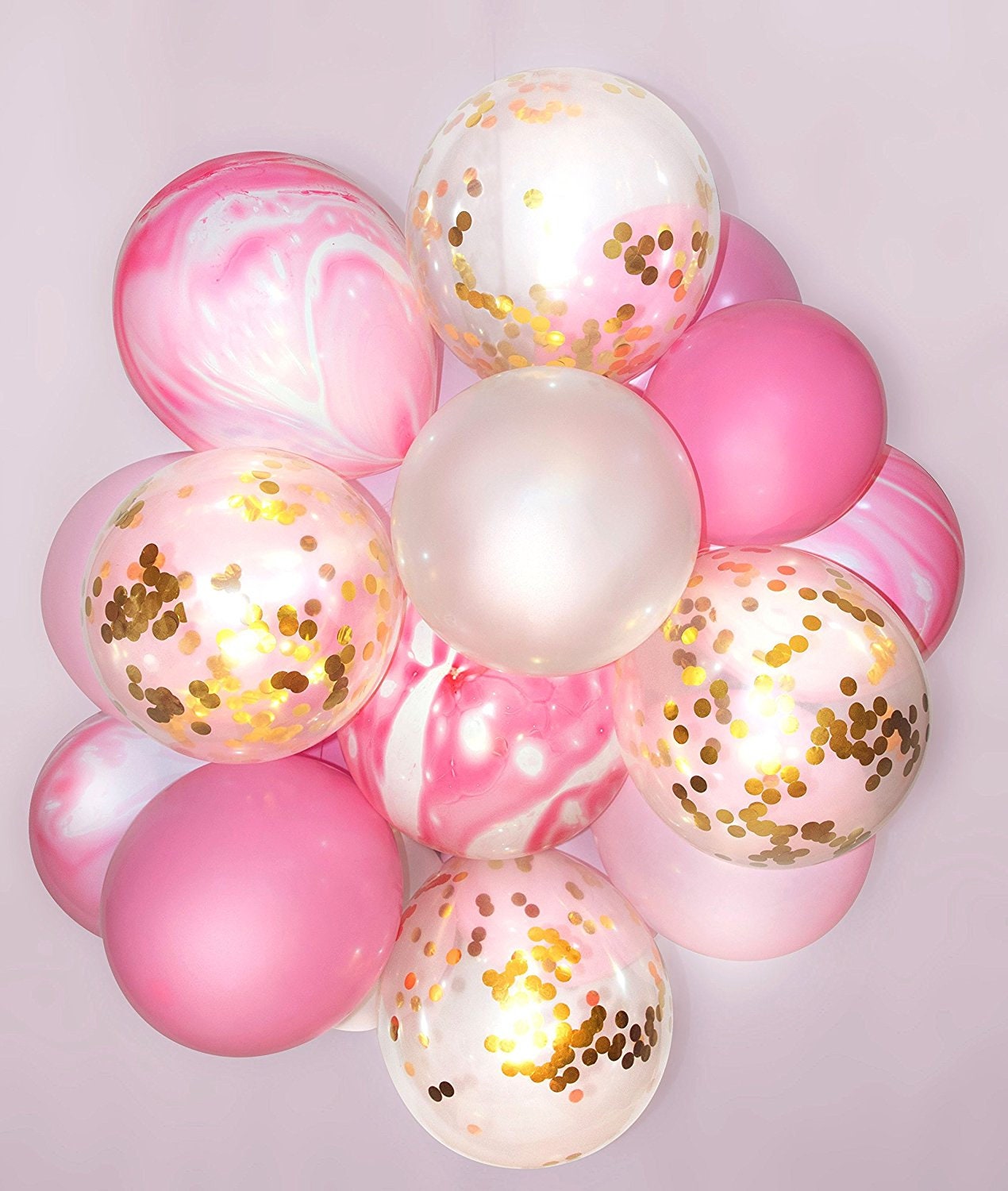 Pink Marble Balloons Set 20 Pack // Gold Confetti Balloons // Pear White Latex Balloons 12" Helium Quality