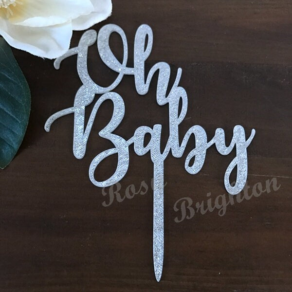 Oh Baby Acrylic Cake Topper Gold & Silver Happy First Birthday Cake Toppers Cake Decorations Birthday Cake Decor