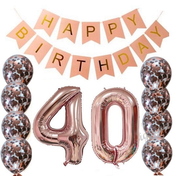 40th Rose Gold Birthday Pack 40 Garland Balloons Fourty & Fabulous Decorations Happy 40th Party