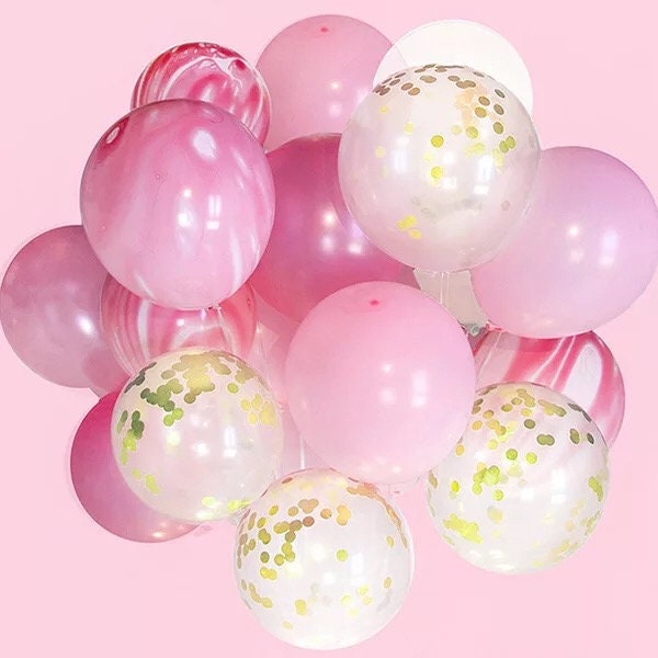 Pink Marble Balloons Set 20 Pack // Gold Confetti Balloons // Pear White Latex Balloons 12" Helium Quality
