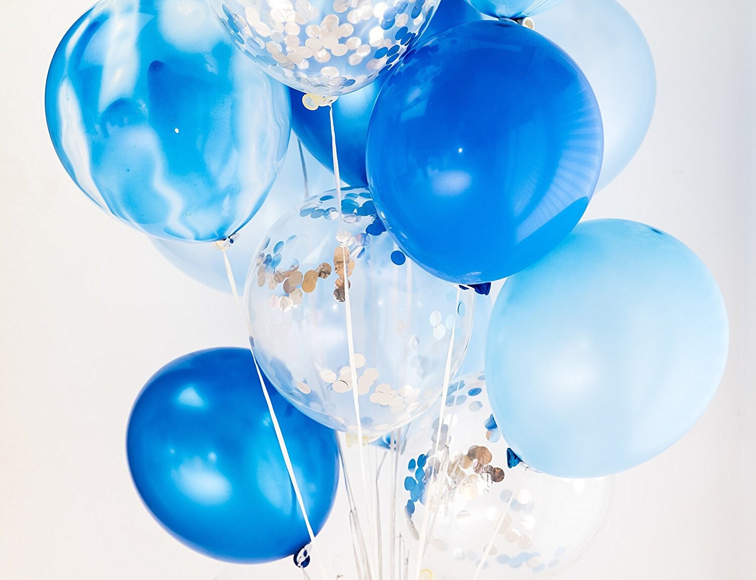 Blue Silver Marble Balloons Set 20 Pack // Silver Confetti Balloons // Pear White Latex Balloons Thickened 12" 20pcs, Ready To Inflate