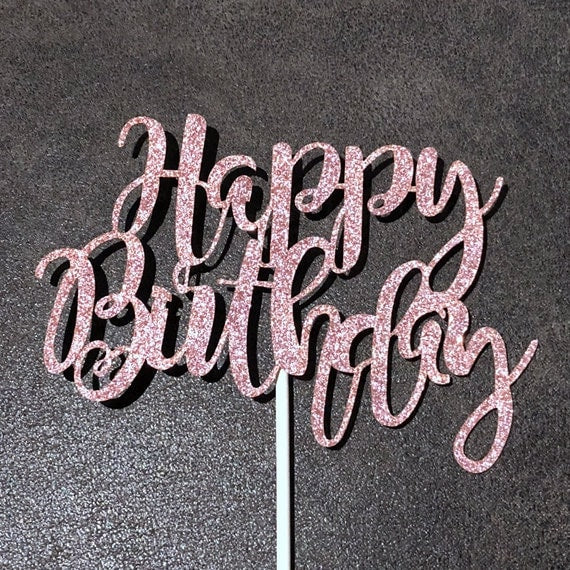 Happy Birthday Rose Gold / Black Cake Topper Happy Birthday Monogrammed Cake Topper Cake Decor