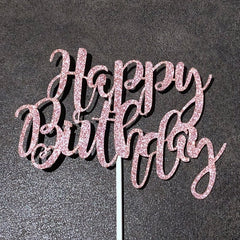 Happy Birthday Rose Gold / Black Cake Topper Happy Birthday Monogrammed Cake Topper Cake Decor