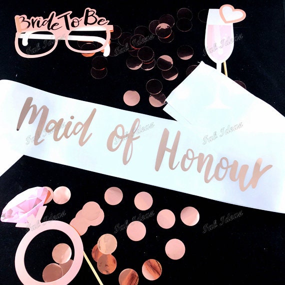Personalised White Rose Gold Hens Sash - Hen Sash - Bride To Be Sash - Bridal Shower - Engagement- Hen Party- Bachelorette Bride Team Bride