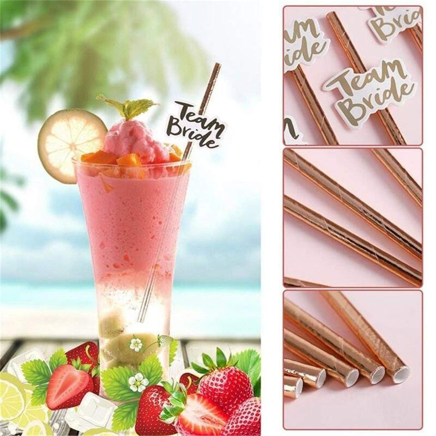 ROSE GOLD Team Bride Tribe FOIL Metallic Paper Straws Hen Party Bridal Shower Party Decor Party Drink Bridal Shower Wedding Drinking Game