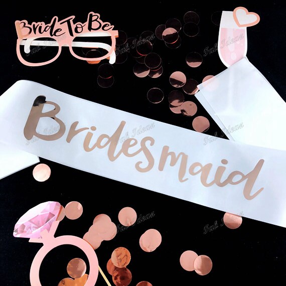 Personalised White Rose Gold Hens Sash - Hen Sash - Bride To Be Sash - Bridal Shower - Engagement- Hen Party- Bachelorette Bride Team Bride