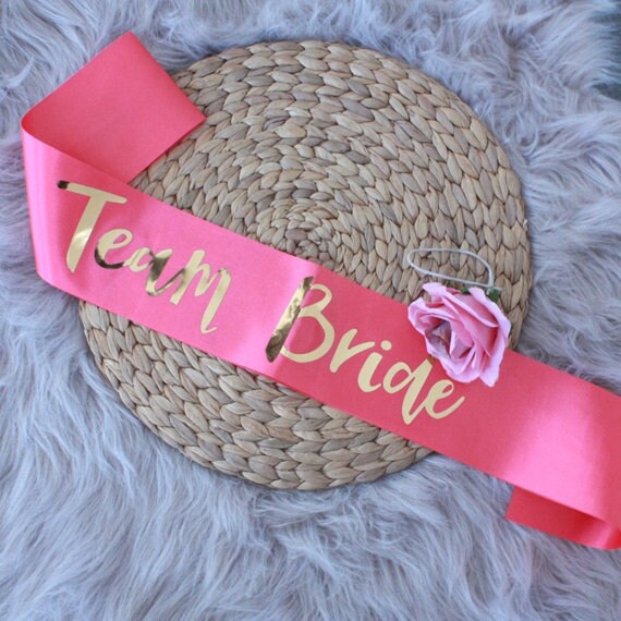 Peach Hot Pink Hens Sash - Hen Sash - Bride To Be Sash - Bridal Shower - Engagement- Hen Party- Bachelorette - Bride- Team Bride