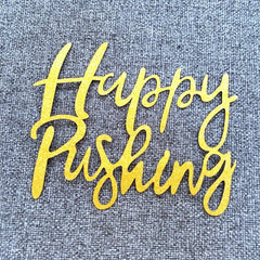 Happy Pushing Glitter Paper Cake Topper Gold & Rose Gold Baby Shower Cake Toppers Cake Decorations Gender Reveal Decor