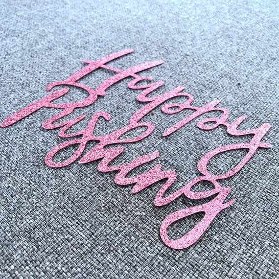 Happy Pushing Glitter Paper Cake Topper Gold & Rose Gold Baby Shower Cake Toppers Cake Decorations Gender Reveal Decor