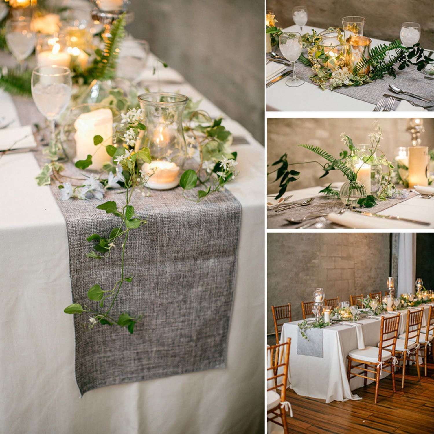 Grey Burlap Table Runner Imitated Linen Wrinkle-Free 30cm x 182cm Scented Rustic Gray Wedding Party Decor