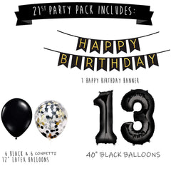 13th Black Gold Thirteen Birthday Pack 13 Garland Balloons Decorations Thirteenth Party Happy Birthday Boy Decs