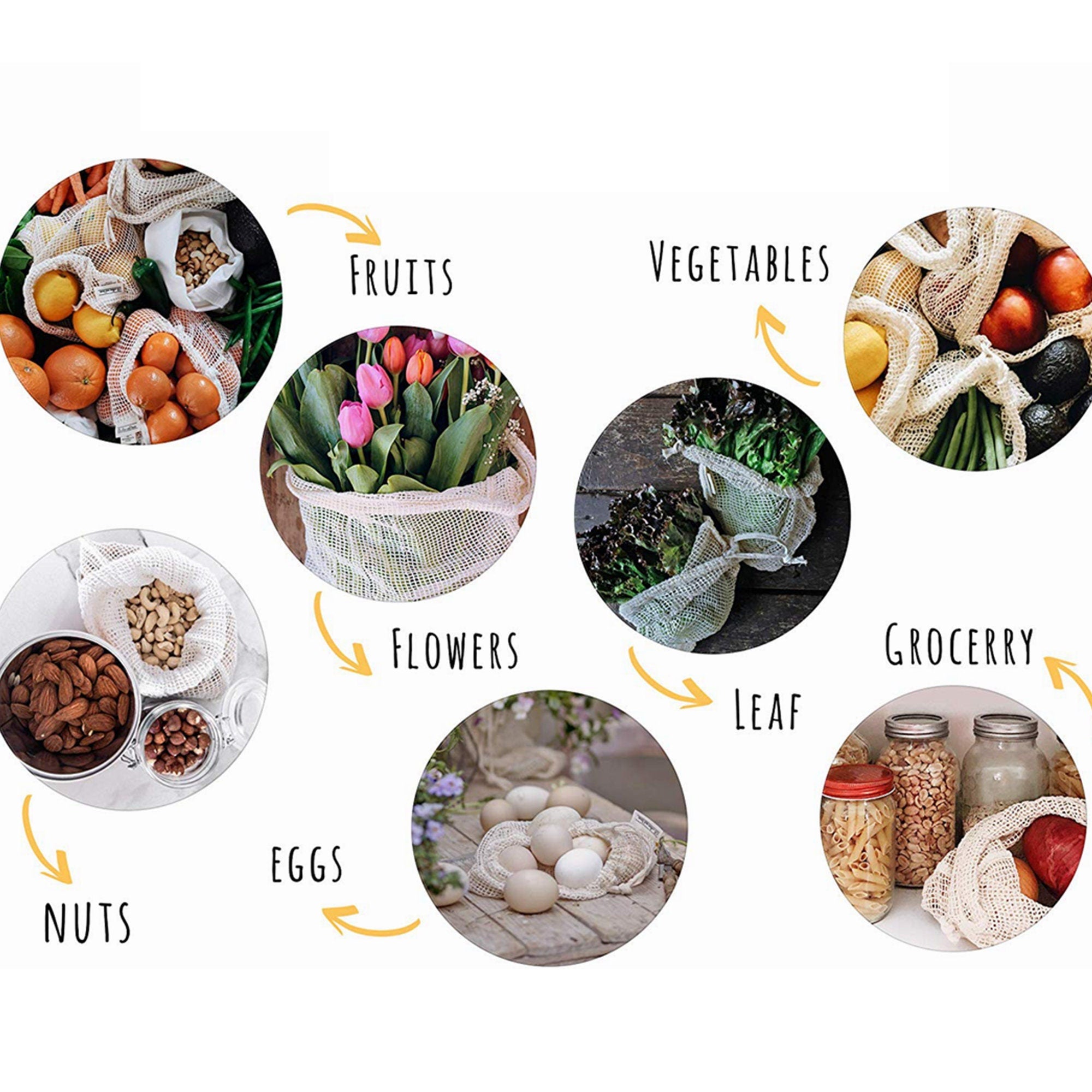 Organic Cotton Mesh Produce Bags for Food Storage Grocery Shopping Stay Fresh Environmentally Friendly Green Eco Bag