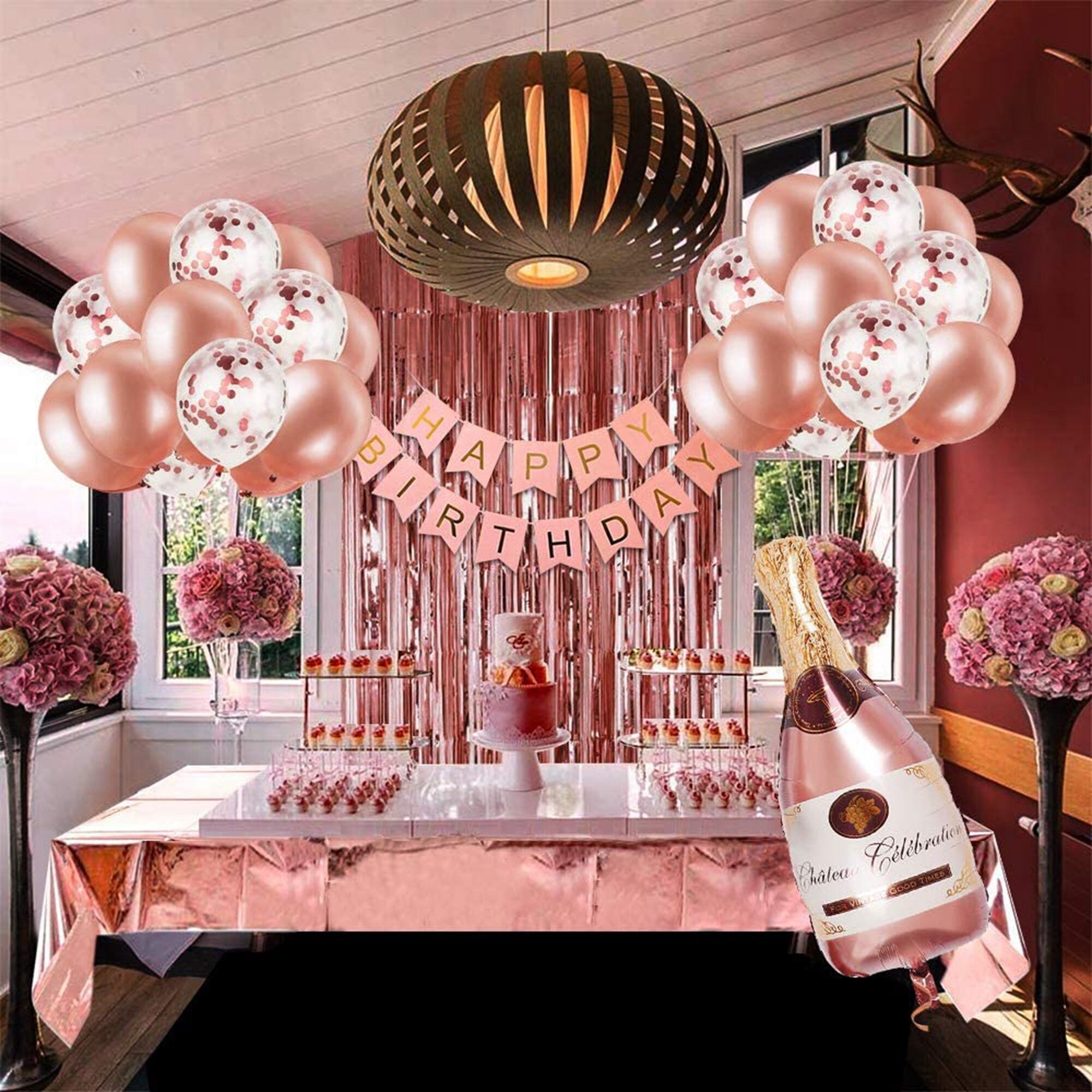 Ultimate Hapopy Birthday Rose Gold Birthday Pack Pom Pom Garland Balloons Decorations Party Happy Birthday