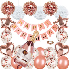 Ultimate Hapopy Birthday Rose Gold Birthday Pack Pom Pom Garland Balloons Decorations Party Happy Birthday