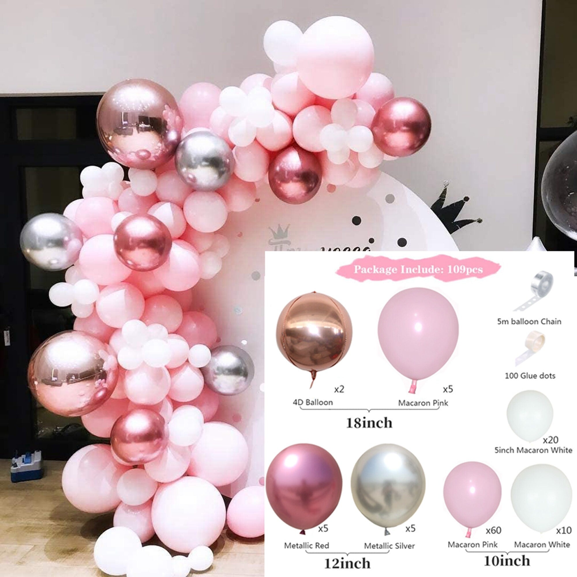 Balloon Garland Arch Pack | Macaroon | Rose Gold | | Blue  | Pink Ultimate Pack 170 Balloons Party Wedding Baby Shower Birthday Event Decor