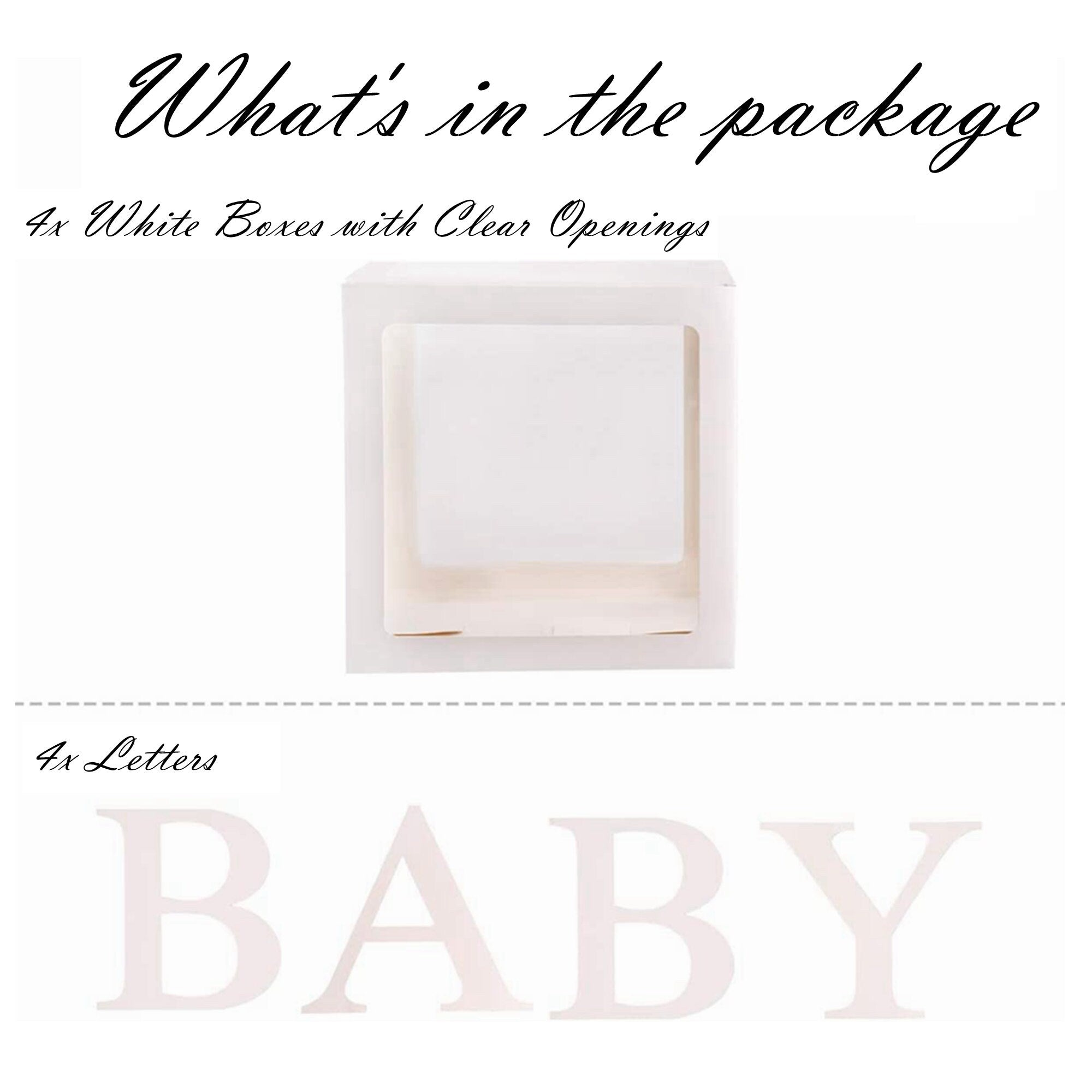 BABY Balloons Clear Box Cube Gift Boxes Birthday Baby Shower Party 4pcs Set
