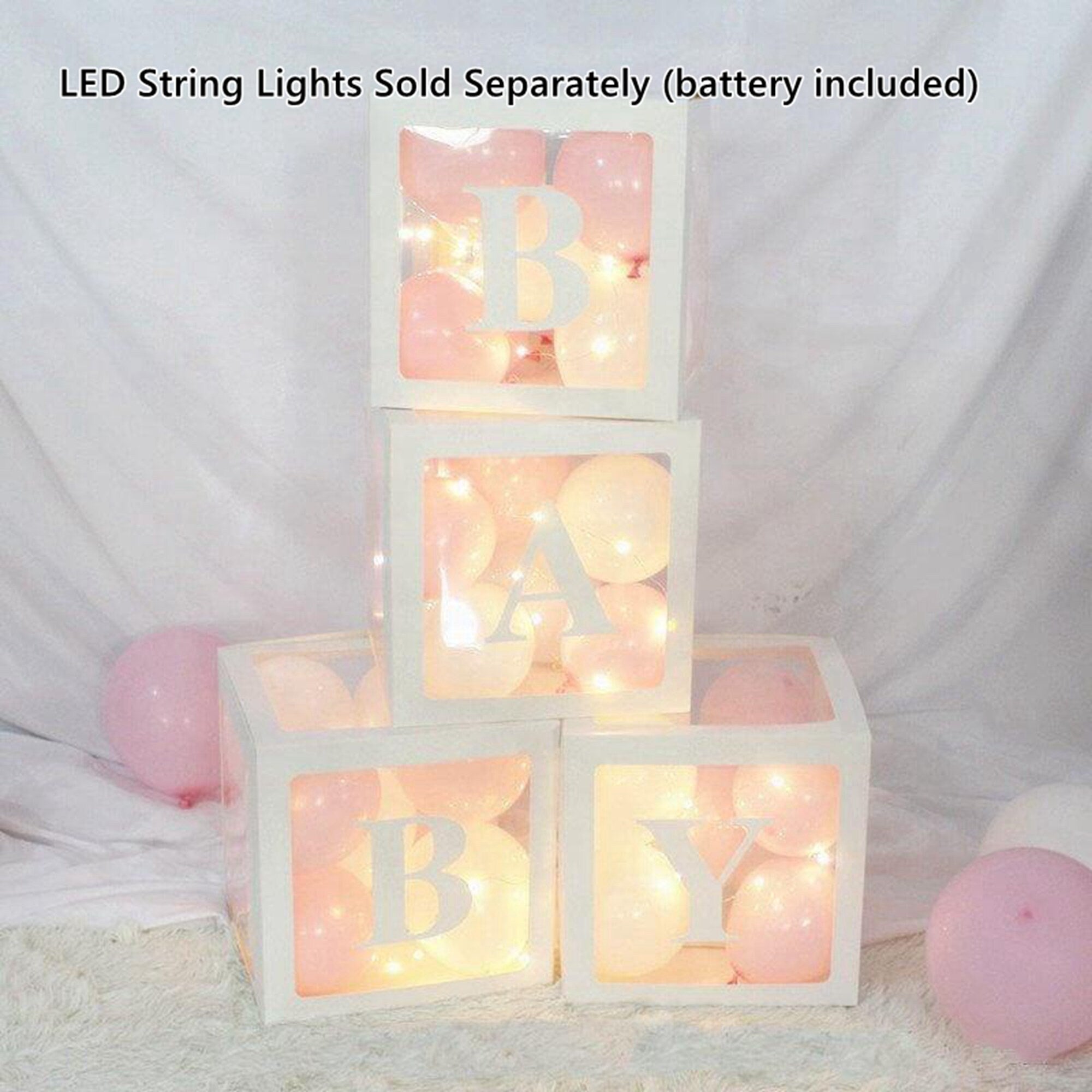 BABY Balloons Clear Box Cube Gift Boxes Birthday Baby Shower Party 4pcs Set