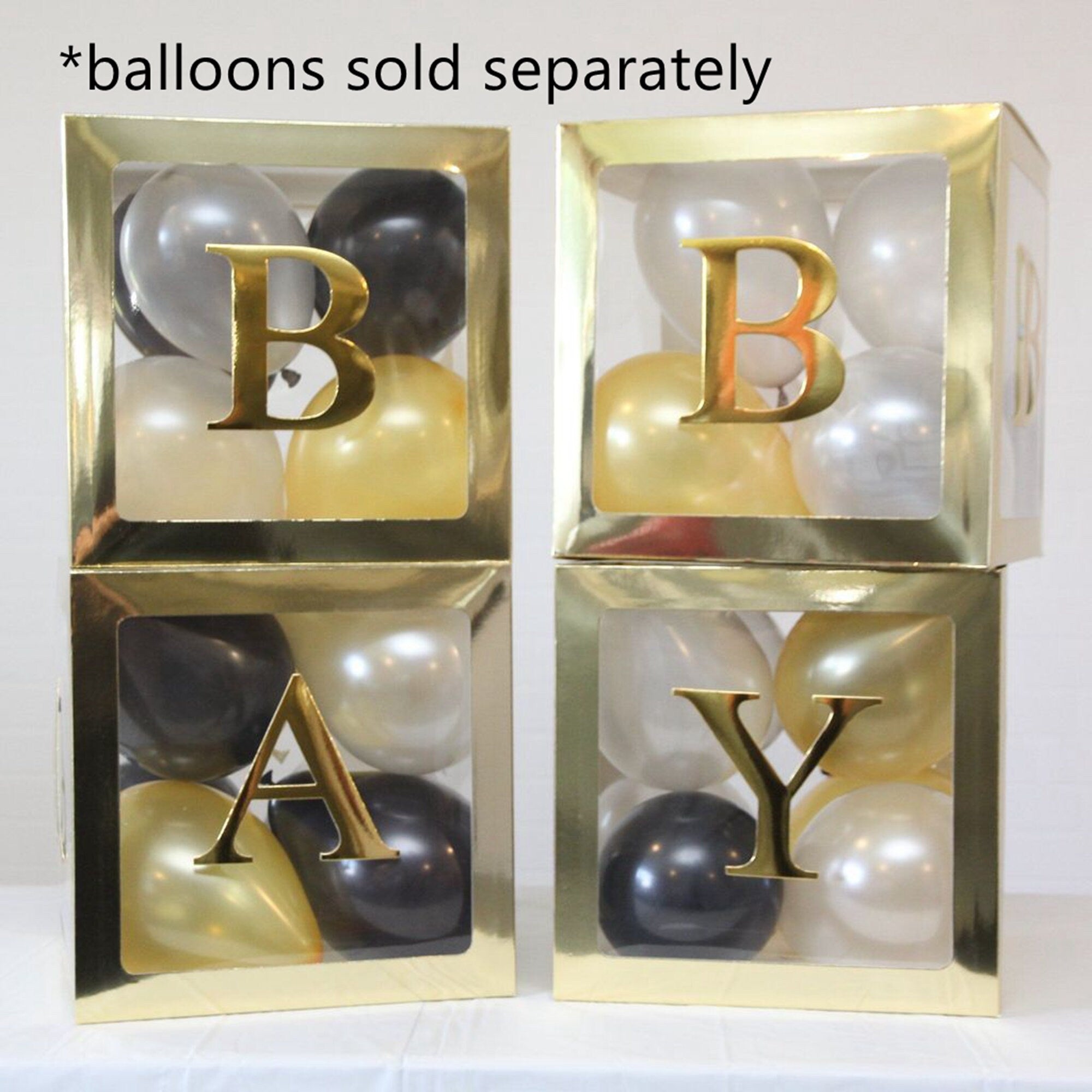 BABY Balloons Clear Box Cube Gift Boxes Birthday Baby Shower Party 4pcs Set