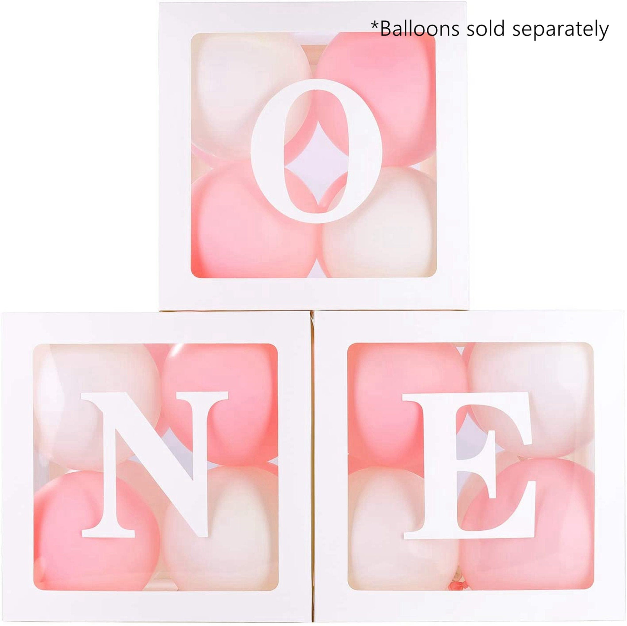 BABY Balloons Clear Box Cube Gift Boxes Birthday Baby Shower Party 4pcs Set