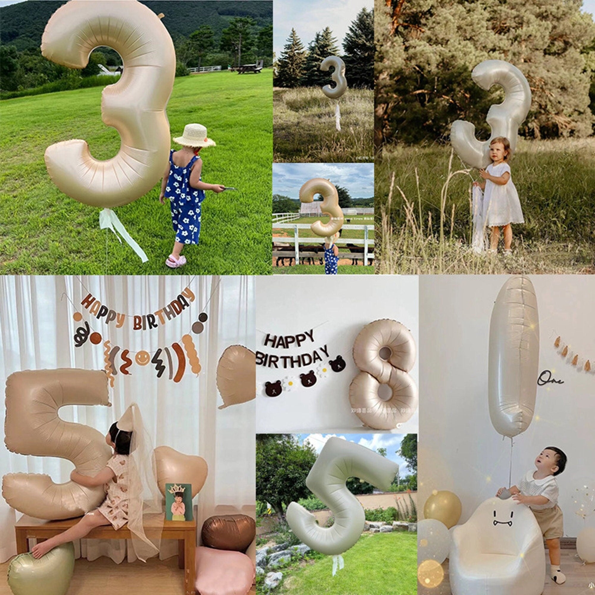 40" Caramel & Cream Jumbo Foil Numbers Helium Balloon 100CM Birthday Wedding Decor Baby Shower Mylar Foil Metallic
