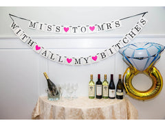 Miss To Mrs With All My Bitches 2 in 1 Hens Bachelorette Party Banner Garland Hen Party Decor Gift Idea Hens Night Game Card