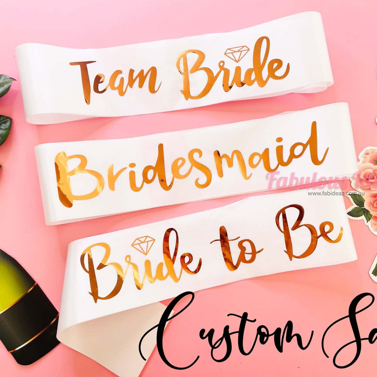 Personalised White Rose Gold Hens Sash - Hen Sash - Bride To Be Sash - Bridal Shower - Engagement- Hen Party- Bachelorette Bride Team Bride