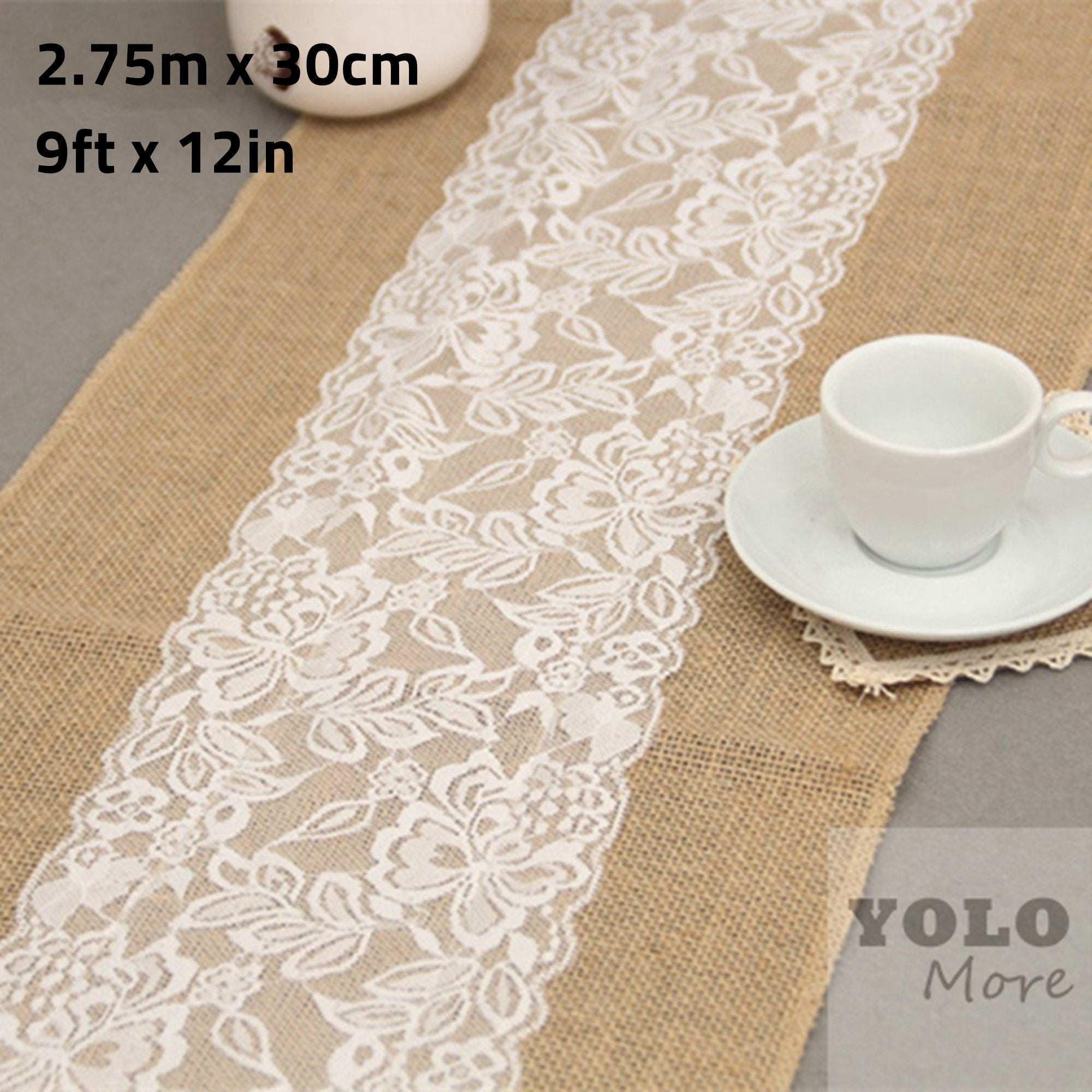 Hessian Burlap Table Runner Decoration Wedding Event Table Decor Natural Hessian Lace Edge Centre Piece Decor